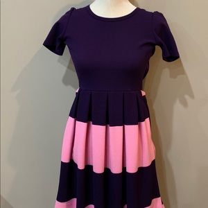 Lularoe Purple & Pink Striped Amelia Peplum Dress